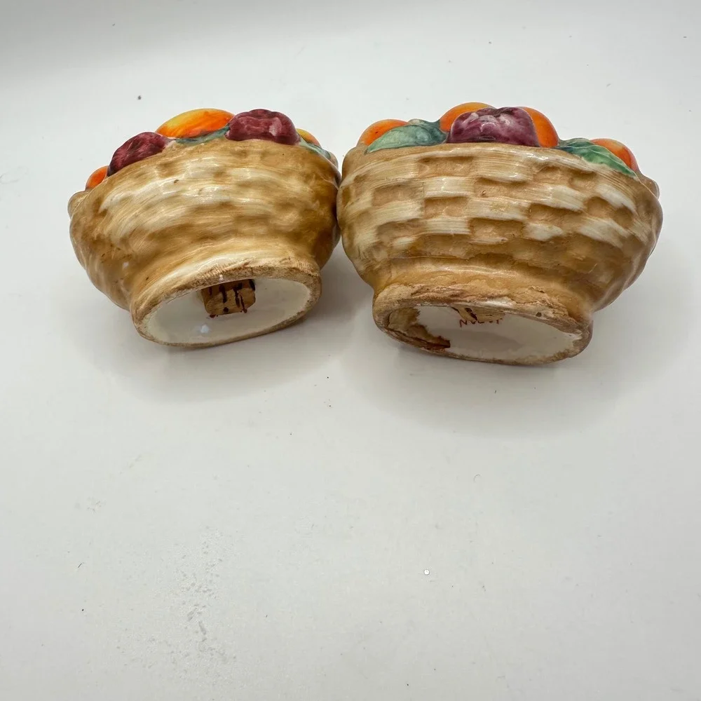 Vintage Japan Ceramic Fruit Basket Salt and Pepper Shakers Set Hand Painted